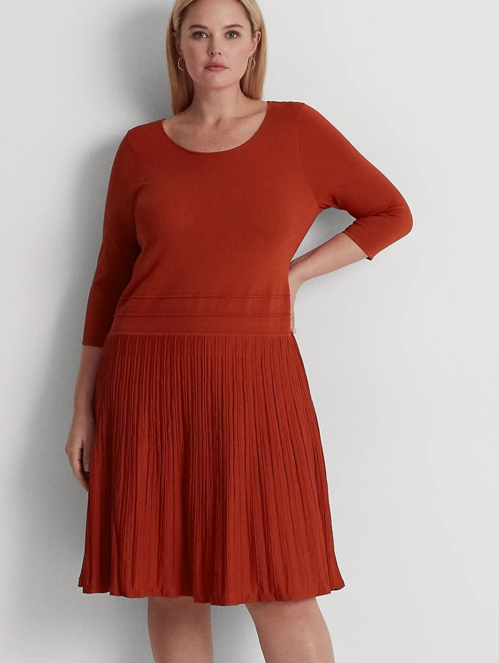 Lauren Ralph Lauren Jersey Three Quarter Sleeve Dress In Red Sunstone SZ 2X
